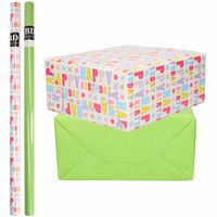 8x Rollen kraft inpakpapier happy birthday pakket - groen 200 x 70 cm - thumbnail