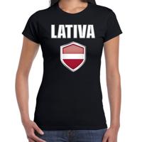 Letland landen supporters t-shirt - zwart - dames - fan kleding - korte mouwen