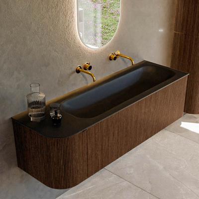 Badmeubel Mondiaz Kurve | 145 cm | Meubelkleur Walnut | Wastafelkleur Urban | Rechts spoelbak | Zonder kraangaten