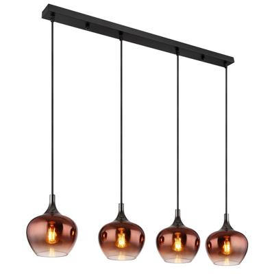 Globo Zwarte hanglampMaxy met rood glas 4-lichts - 15548-4HG