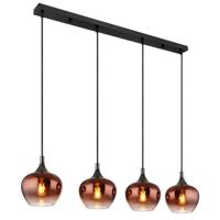 Globo Zwarte hanglampMaxy met rood glas 4-lichts - 15548-4HG