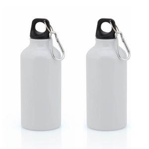 4x Stuks aluminium waterfles/drinkfles wit met schroefdop en karabijnhaak 400 ml