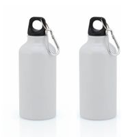 4x Stuks aluminium waterfles/drinkfles wit met schroefdop en karabijnhaak 400 ml - thumbnail