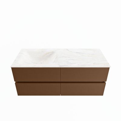 MONDIAZ VICA-DLUX 120cm badmeubel onderkast Rust 4 lades. Inbouw wastafel CLOUD links zonder kraangat, kleur Ostra.