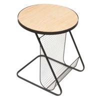 Home Deco Factory Bijzettafel - naturel/zwart - metaal - D41 x H48 cm - met tijdschriften houder