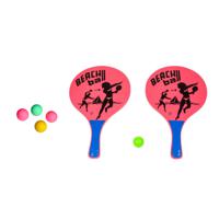 Strand Beachball set - hout - fuchsia - strand sport speelset - met 5x balletjes