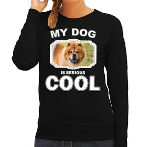 Chow chow honden sweater / trui my dog is serious cool zwart voor dames