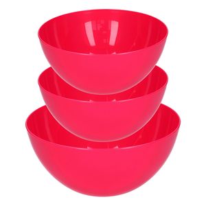 Plasticforte voedsel serveer schalen set - 3x stuks - fuchsia roze - kunststof - Dia 23 en 26 cm