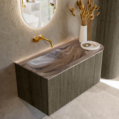 Badmeubel Mondiaz Kurve-Dlux | 95 cm | Meubelkleur Shadow | Wastafelkleur Sombra | Solid surface | Wasbak linker zijde spoelbak | Zonder kraangat(en)