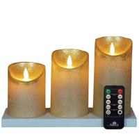 Anna's Collection Oplaadbare LED kaarsen - 3x - goud - oplaadstation - stompkaarsen