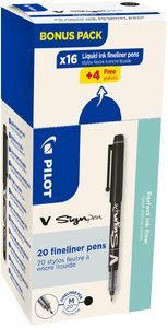 Pilot fineliner V-Sign Pen, doos van 16 + 4 stuks, zwart