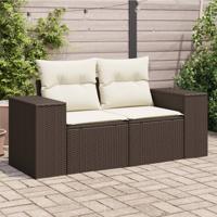 Tuinbank 2-zits met kussens poly rattan bruin