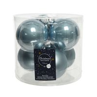 6x stuks glazen kerstballen lichtblauw 8 cm mat/glans - Kerstbal - thumbnail