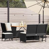 5-delige Loungeset met kussens poly rattan zwart