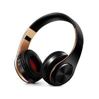 HIFI stereo draadloze Bluetooth hoofdtelefoon voor Xiaomi iPhone Sumsamg Tablet met mic ondersteuning SD-kaart & FM (goud zwart)