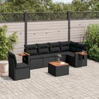 7-delige Loungeset met kussens poly rattan zwart