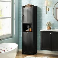 Bad Hochschrank met Wasmand & Verstelbare Plank Badkamerkast Badkast Zwart Bad Hochschrank met Wasmand & Verstelbare Plank Badkamerkast Badkast Zwart