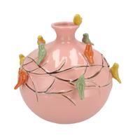 Vaas Spring birds - roze - keramiek - D29 x H28 cm - bloemenvaas Vaas Spring birds - roze - keramiek - D29 x H28 cm - bloemenvaas