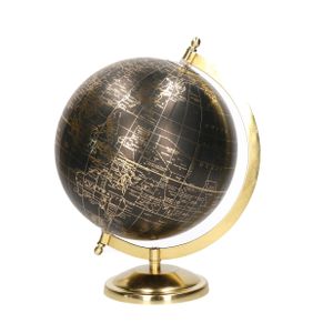 Decoratie wereldbol/globe goud/zwart op metalen voet 22 x 27 cm