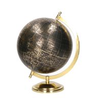 Decoratie wereldbol/globe goud/zwart op metalen voet 22 x 27 cm   -
