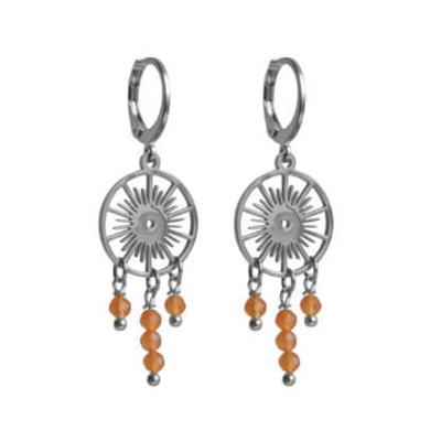 Flow Jewels Oorringen Sunny Oranje Steentje Zilver