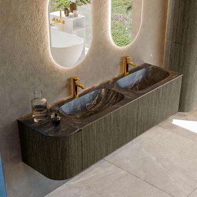 Badmeubel Mondiaz Kurve-Dlux | 165 cm cm | Meubelkleur Shadow | Wastafelkleur Lava | Solid surface | Dubbel / Rechts spoelbak | 2 kraangaten