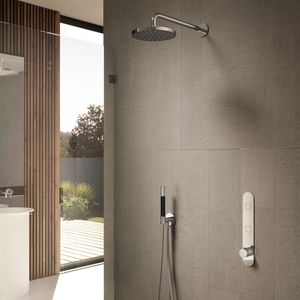 Hotbath Cobber Inbouw Regendoucheset Thermostaatkraan Met 2 Pushbuttons Verticaal, Wandarm, Hoofddouche 20cm En Staafhanddouche Chroom