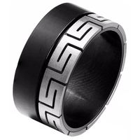Mendes Griekse edelstaal heren ring zwart met zilver - thumbnail