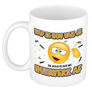 Cadeau mok/beker - huiswerk - wit - 300 ml - Vaderdag / verjaardag    -