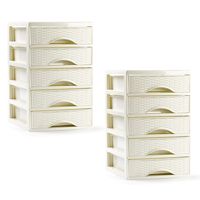 Ladeblokje/bureau organizer - 2x - 5 lades - creme wit - L18 x B21 x H28 cm - plastic