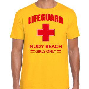 Reddingsbrigade / lifeguard Nudy Beach girls only t-shirt geel / voor bedrukking heren 2XL  -