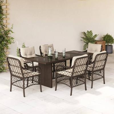 7-delige Tuinset met kussens poly rattan bruin