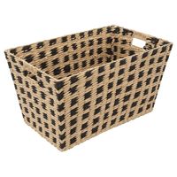 Rieten opbergmand - gevlochten rechthoek - beige/zwart - 55 x 35 x 30 cm