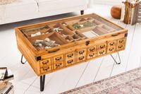 Vintage salontafel SEVEN SEAS 100cm natuurlijk grenen massief hout glazen haarspeldpoten met opbergruimte - 41194