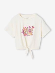 Kort sportief meisjesshirt met sierstrik ecru
