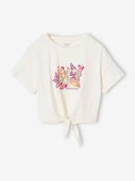 Kort sportief meisjesshirt met sierstrik ecru
