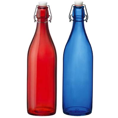 Giara weckflessen - blauw en rood - 1 liter - met beugeldop - 30 cm - decoratie flessen