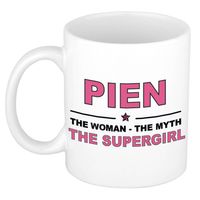 Naam cadeau mok/ beker Pien The woman, The myth the supergirl 300 ml - Naam mokken