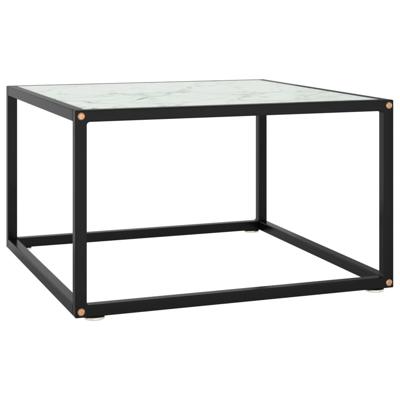 Salontafel met wit marmerglas 60x60x35 cm zwart