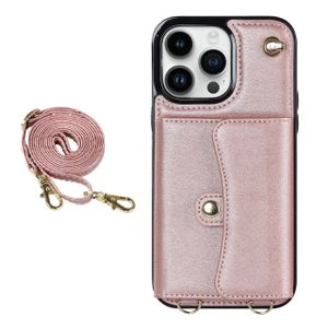 iPhone 13 Pro hoesje - Backcover - Koord - Pasjeshouder - Portemonnee - Kunstleer - Rose Goud