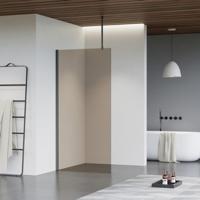 Fortifura Galeria inloopdouche - 140x200cm - rookglas - plafondarm - Geborsteld Gunmetal PVD SW797946/SW797907/SW804545