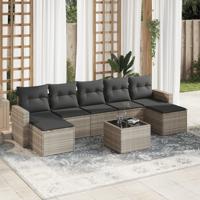8-delige Loungeset met kussens poly rattan lichtgrijs