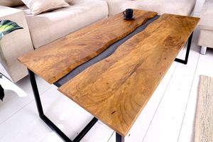 Massieve salontafel AMAZONAS 110 cm mangohout metaal zwarte boomrand honingafwerking - 42183