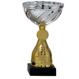 Luxe trofee/prijs beker - goud/zilver - kunststof - 14 x 8 cm