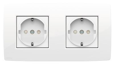 Niko Original tweevoudige horizontale wandcontactdoos met randaarde bright white