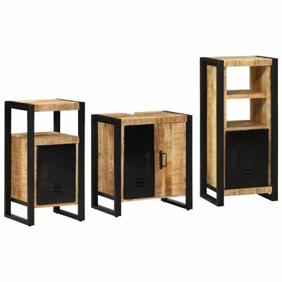Badkamermeubelset met plank 3 pcs Bruin Massief Mango Hout