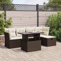 6-delige Loungeset met kussens poly rattan bruin