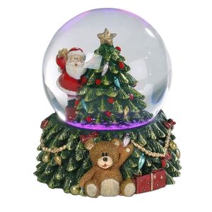 Sneeuwbol/snowglobe kerstman met kerstboom inclusief LED verlichting