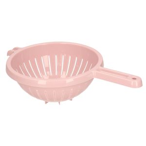 Keuken vergiet/zeef met steel - kunststof - Dia 23 cm x Hoogte 10 cm - roze