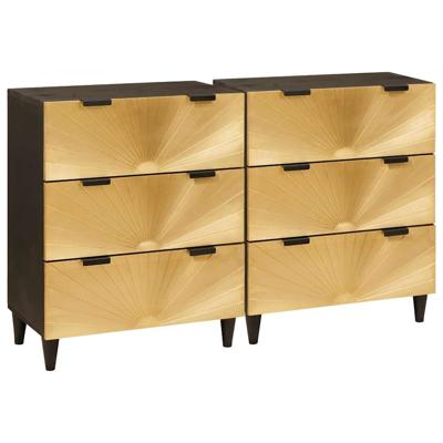 Dressoir 2 pcs Zwart en Goud 60 x 33 x 75 cm massief mangohout